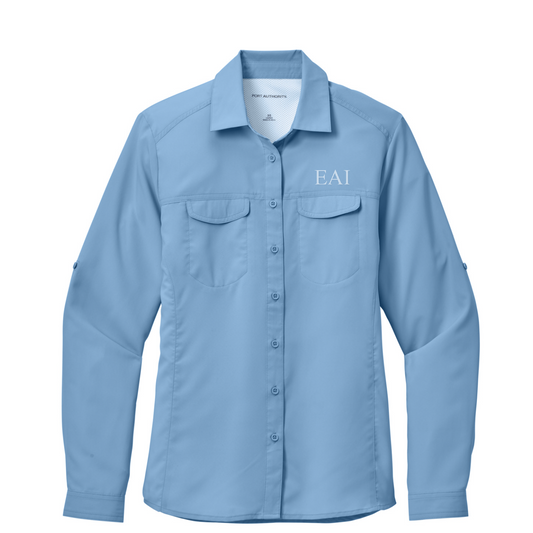 Port Authority Women's Long Sleeve UV Daybreak Shirt — Light Blue