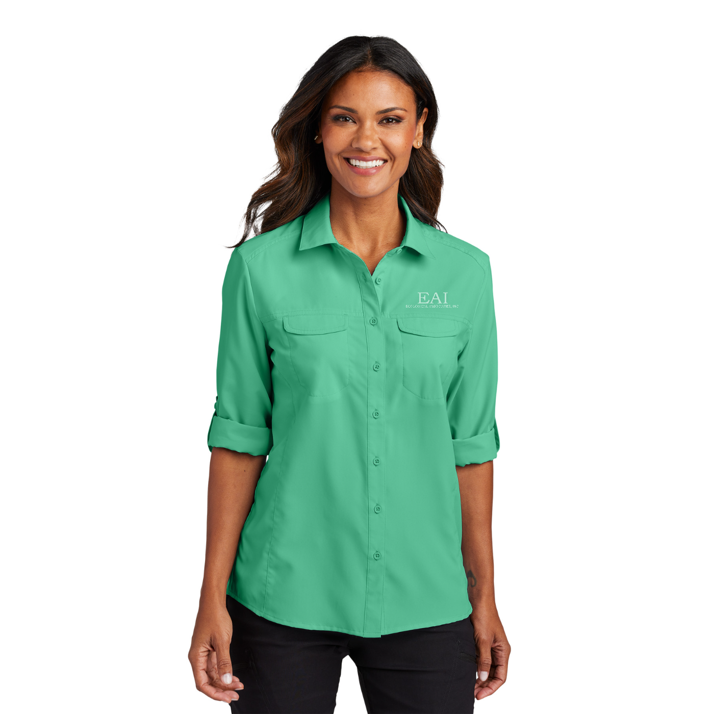 Port Authority Women's Long Sleeve UV Daybreak Shirt — model