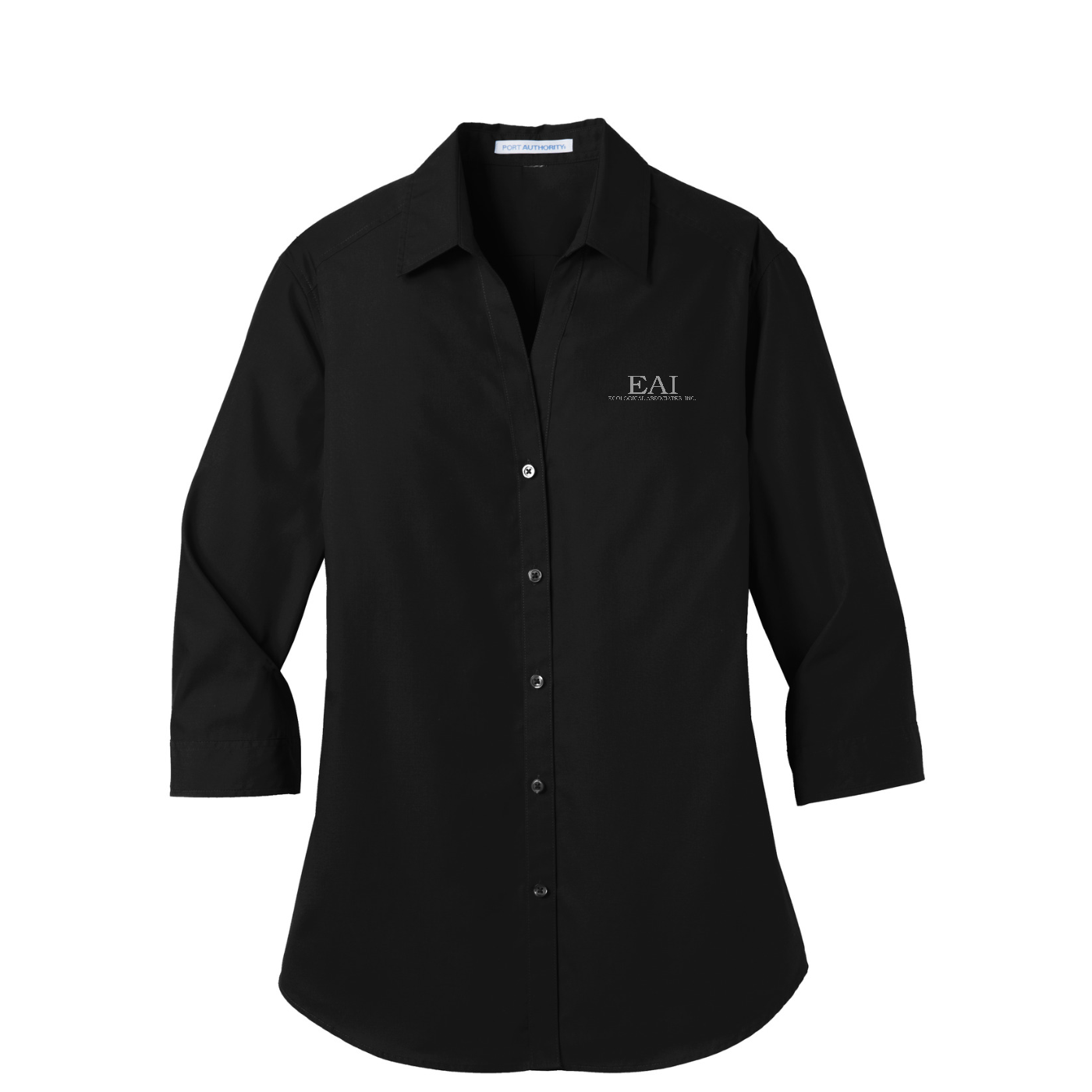 Port Authority Women's 3/4-Sleeve Carefree Poplin Shirt — Deep Black