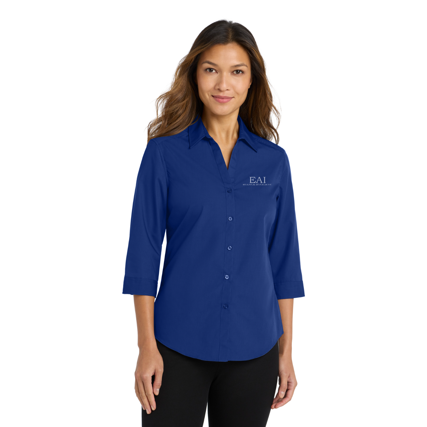 Port Authority Women's 3/4-Sleeve Carefree Poplin Shirt — model
